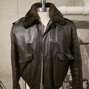 Men's Dark Brown Leather Aviator Jacket with Fur Collar